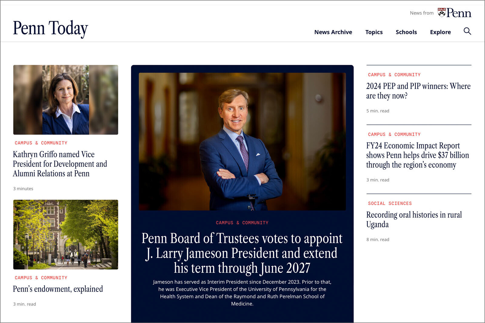 penn today 2.0 homepage